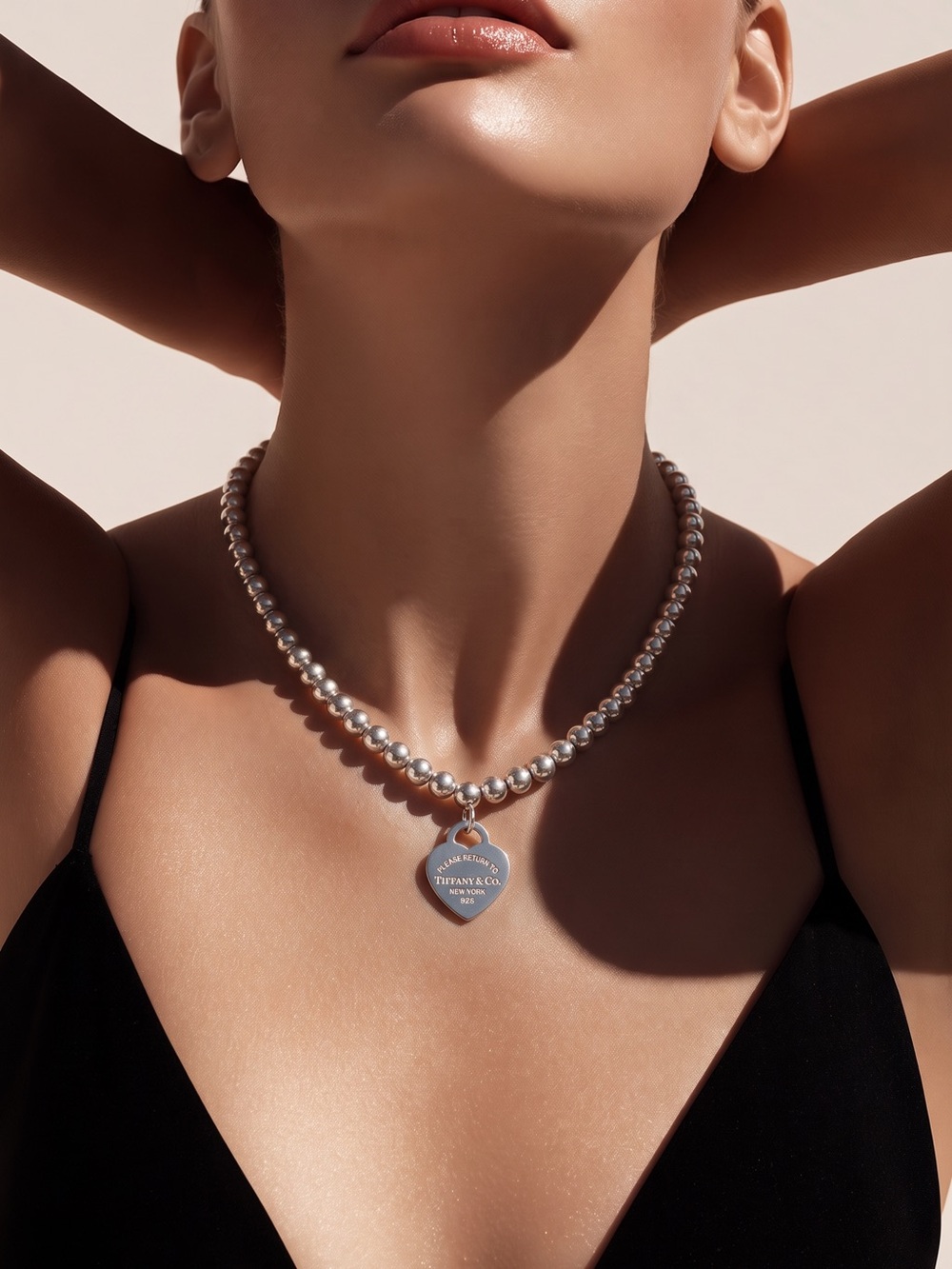 Fashion Jewelry heavy duty Silver Bead Necklace with Heart Charm